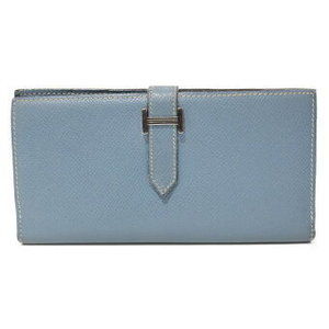 HERMES Bearn Leather Blue Jean K Long Wallet